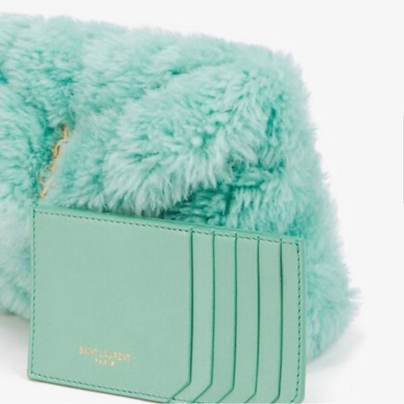 Saint Laurent Loulou Puffer Shearling Clutch in Mint incl YSL card holder—NWT - Picture 5 of 8